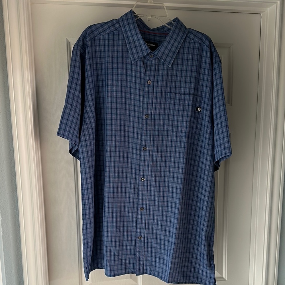 Marmot Eldridge Short-Sleeve Button Up Shirt Arctic Navy Men’s XL Tall - Picture 2 of 10